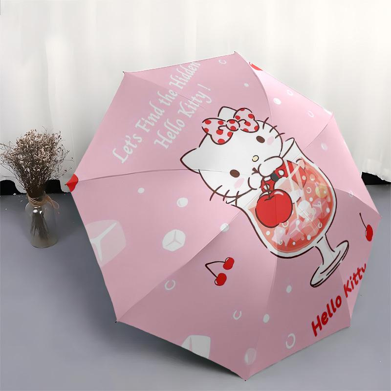 1pc Hello Kitty Cherry Drink Umbrella with Plastic Handle,Suitable for All Seasons Home Travel Outdoor UmbrellaSanlio366