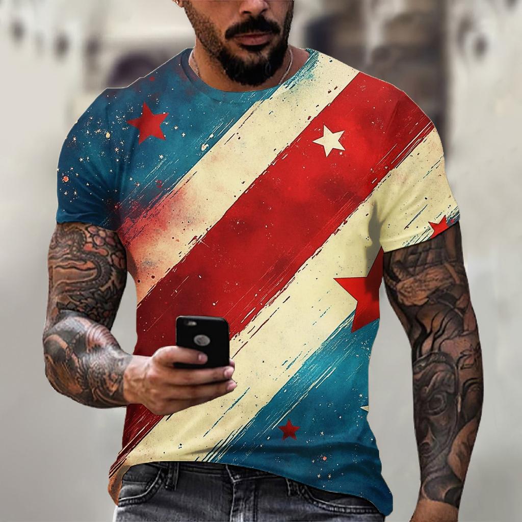 Men's Independence Day Printed Round-neck Short-sleeved T-shirt