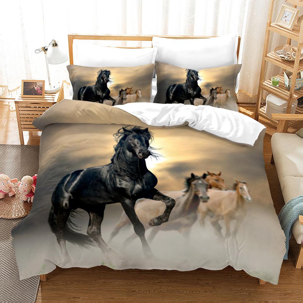 Animal Galloping Horse 3D Digital Printing Three-Piece Set, Home Textile Quilt Cover Pillowcase Two-Piece Set