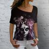 2023 Vintage Skull Face Women's T Shirt Tops V Neck Casual Cotton Short Sleeve Pullover Summer Female Harajuku Punk Streetwear