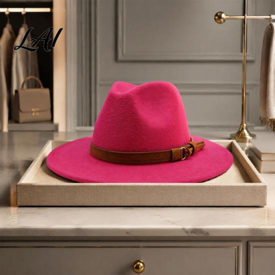 Outdoor Hiking Headwear Wool Felt Fedora Hat Unisex Panama Hat with Faux Leather Band Thickened Wide Brim Vintage Trilby for Women Men Autumn Winter