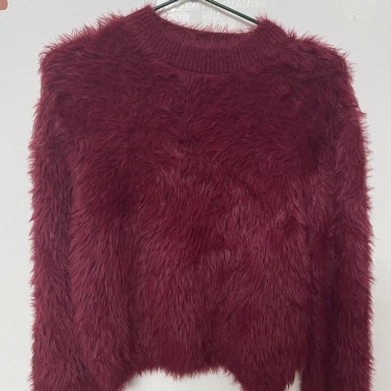 Женский осенне-зимний пуловер с длинным рукавом и круглым вырезом, однотонный вязаный плюшевый свитер-топ