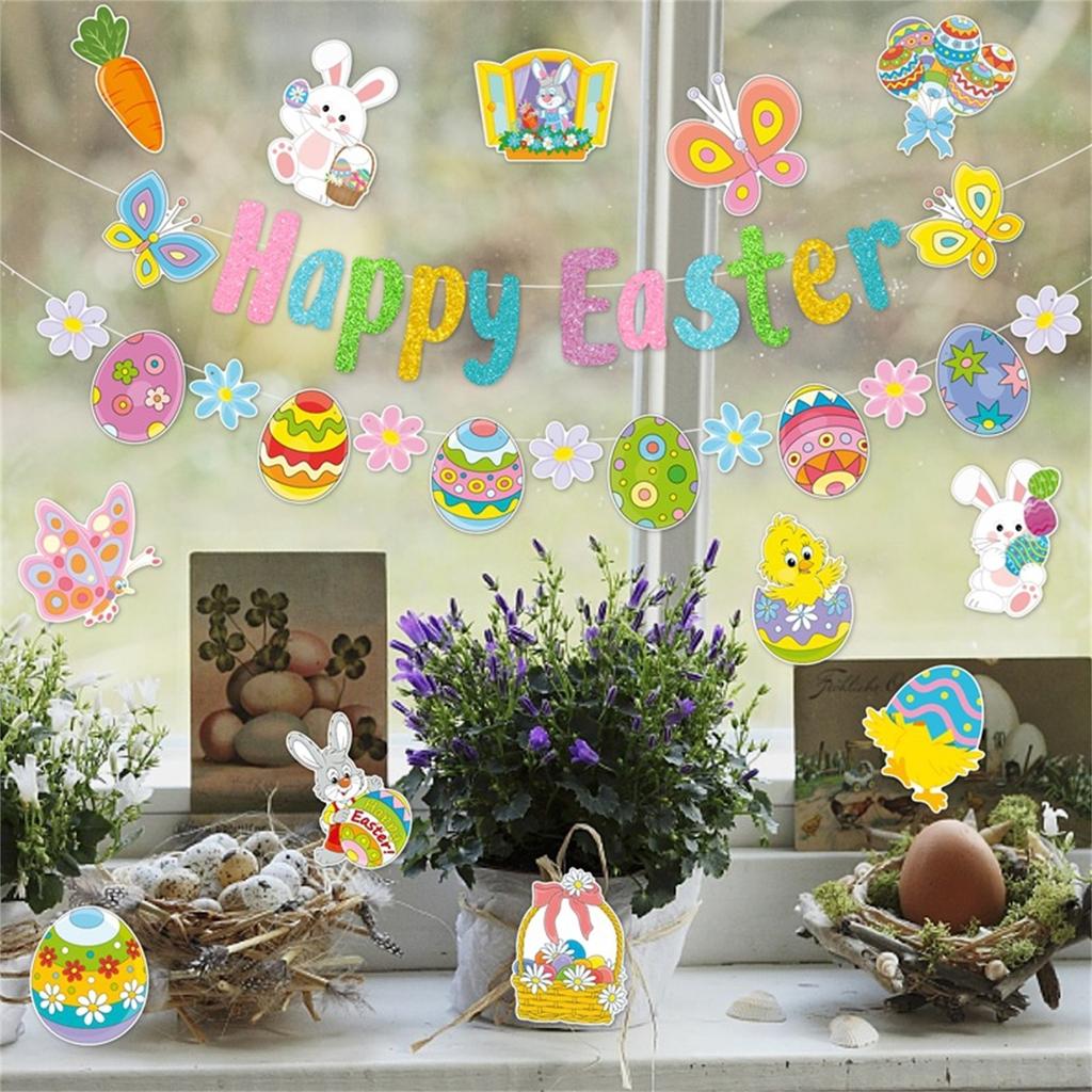 Easter Party Decoration Supplies Carnival Decoration Banner Pulling Banner Easter Egg Patch