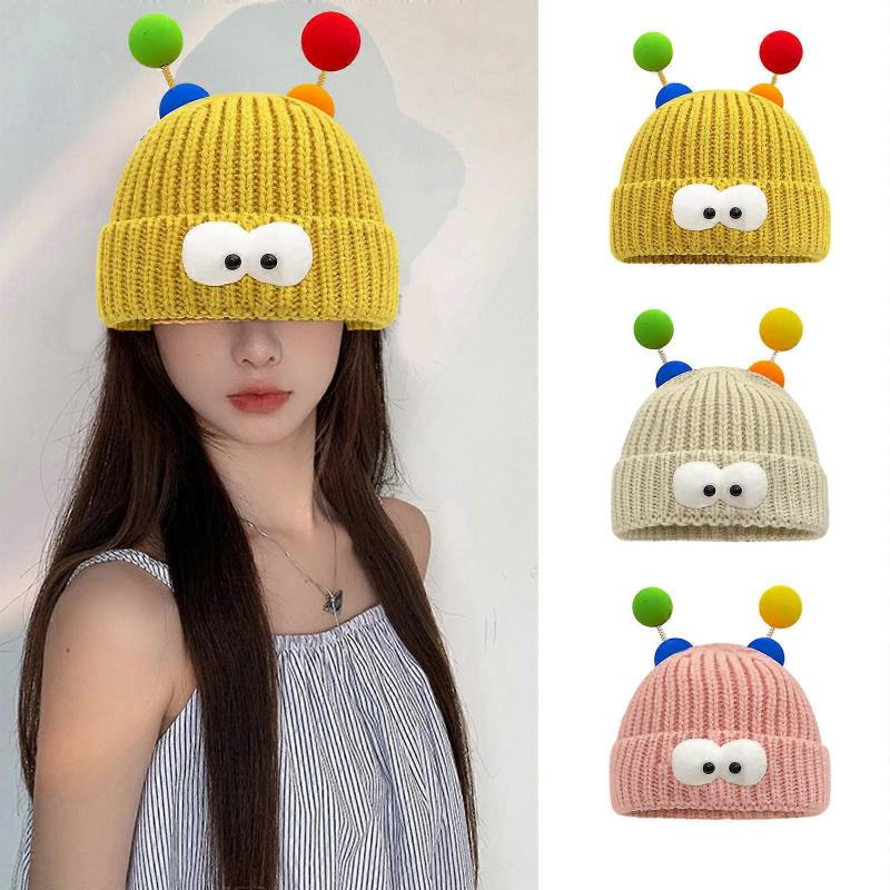 Cartoon Monsters Beanie Adult Elastic Hat Winter Warmer Knitted Hat Cold Winter Presents for Students Teenagers Skiing rose Red