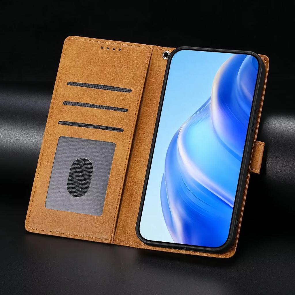Деловой кожаный чехол-книжка для Samsung S25 S26 Ultra S24 FE S23 S22 S21 Plus A17 A37 A57 A36 A56 A16 A26 с отделениями для карт Кошелек сверху