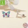 Silver Ziyun S925 Sterling Silver Colorful Butterfly Earrings for Women - Spring Design