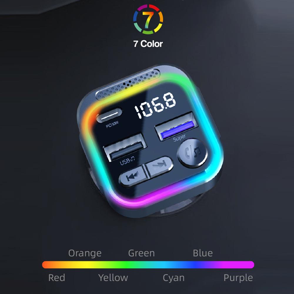 Bluetooth FM Transmitter Car Radio Modulator Quick Charger PD+QC3.0 Dual USB Phone Charger RGB Wireless Handsfree MP3 Player Kit