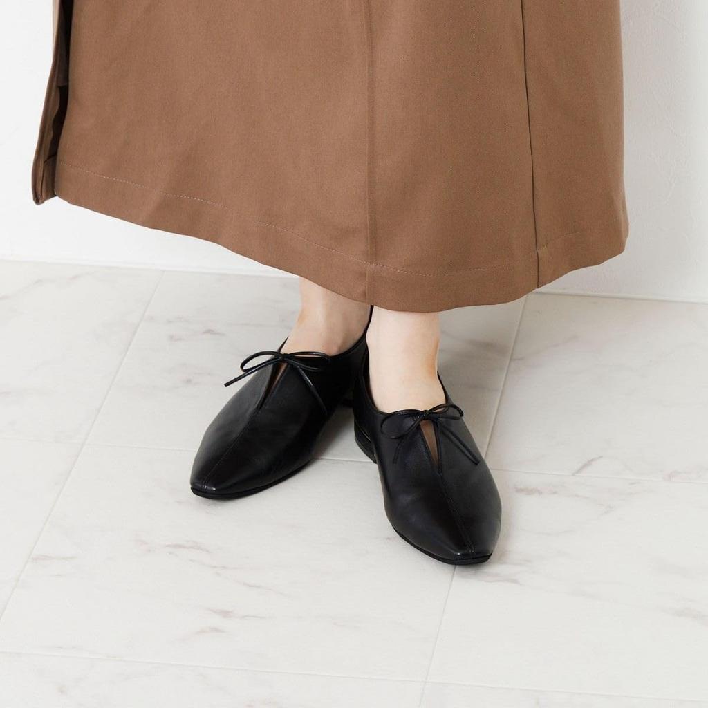 HIMIKO Himiko Туфли-лодочки с разрезом спереди и лентой, Черные, Размер 651312, Низкий каблук, Натуральная кожа, Мягкая стелька, Размер 245