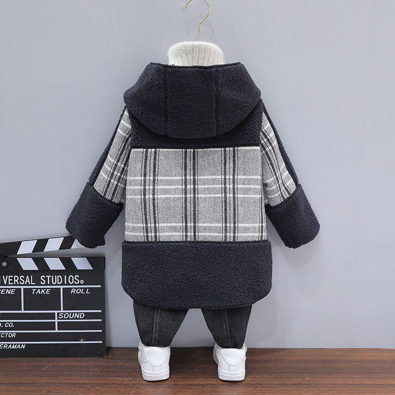 Шерстяное пальто для мальчиков с зимней флисовой клеткой, детское хлопковое пальто, повседневное шерстяное пальто для детей 6-12 лет