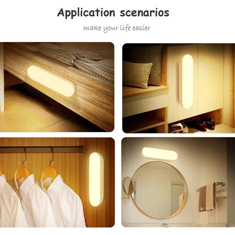Night Lights Wireless LED Motion Sensor Lamp USB Rechargeable Magnetic For Wardrobe Room Closet Kitchen Aisle Tube Detector Bulb