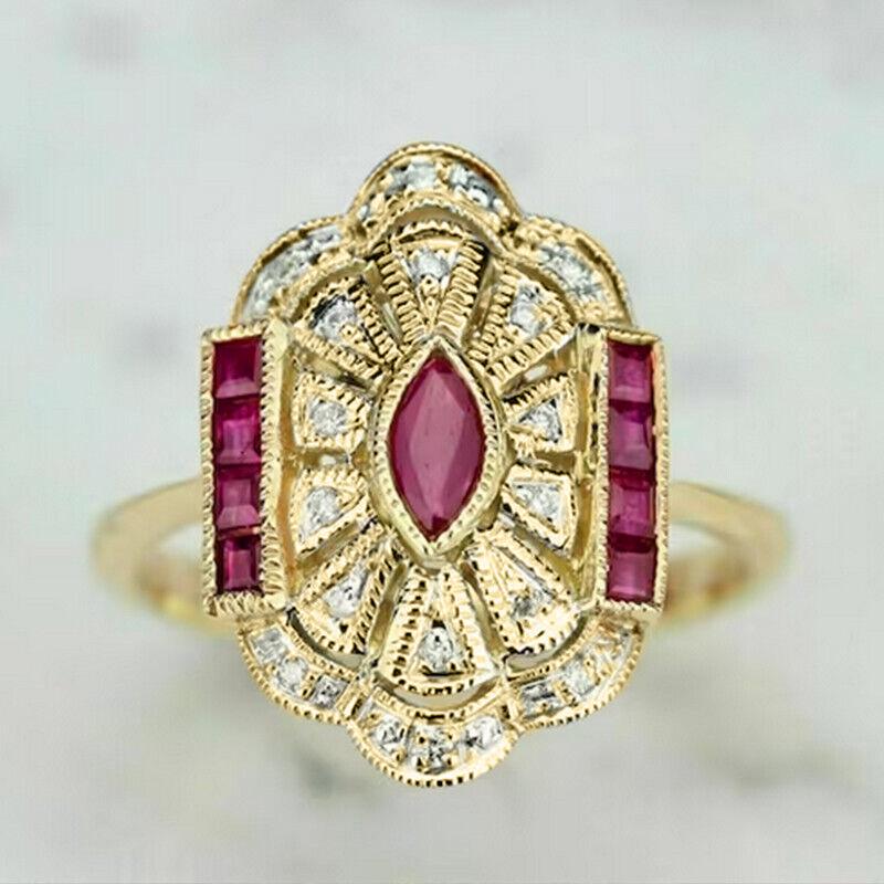 Huitan Великолепные красные кольца с CZ золотого цвета для женщин, винтажный стиль, роскошные женские аксессуары, подарок на вечеринку, годовщину, благородный циркон