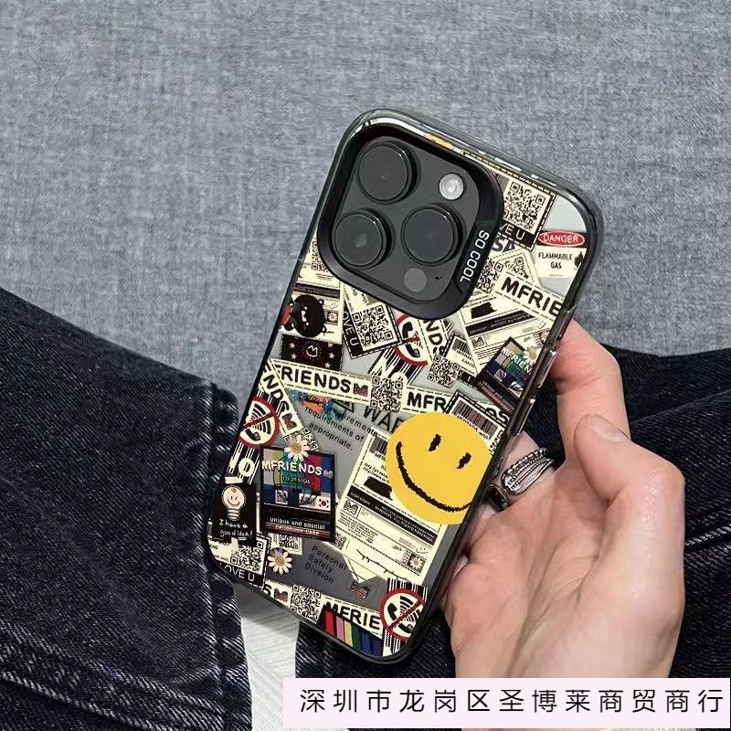 Граффити смайлик подходит для чехла на мобильный телефон Apple 16plus iPhone16/15 цветной серебристый 13promax жесткий 12 противоударный 8