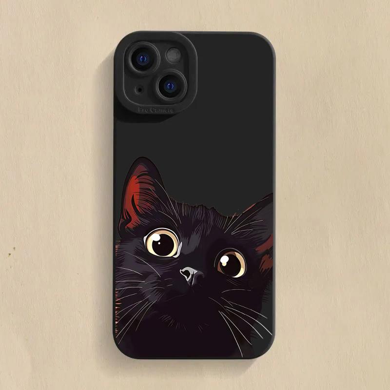 Милый Чехол Для Телефона Из Силикона С Рисунком Черной Кошки Для iPhone 17 Pro Max 16 15 14 13 12 11 Pro 17 Air 16E XS X XR 7 8 15 Plus Мягкая Крышка