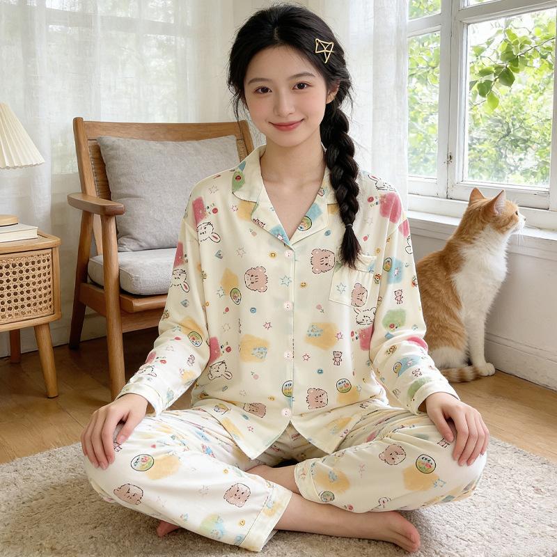 High value, sweet ins style, cute imitation cotton pajamas, women's casual loungewear, long sleeves and trousers two-piece set