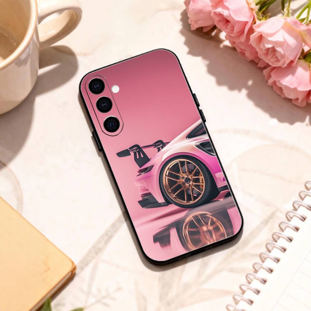 Pink S-Sports C-Car Rear Pattern phone Case For Samsung Galaxy A73,A72,A71,A70,A53,A52,A51,Others Soft Black Shell
