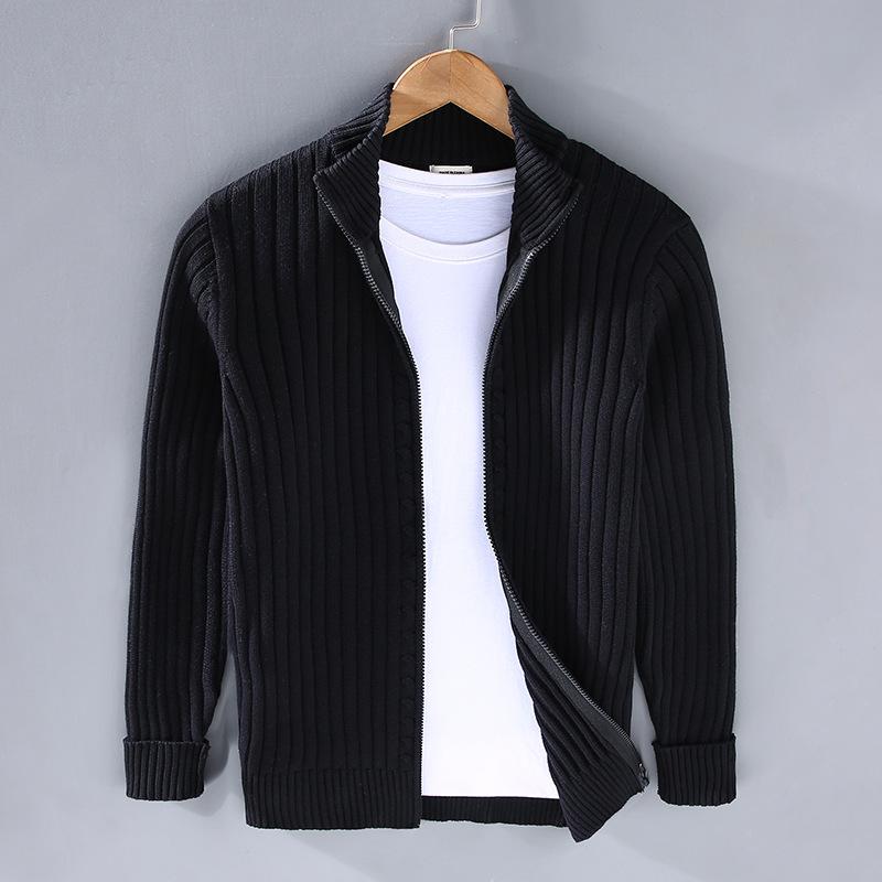 Men's Solid Color Sweater Half Turtleneck Zipper Cardigan Knit Jacket