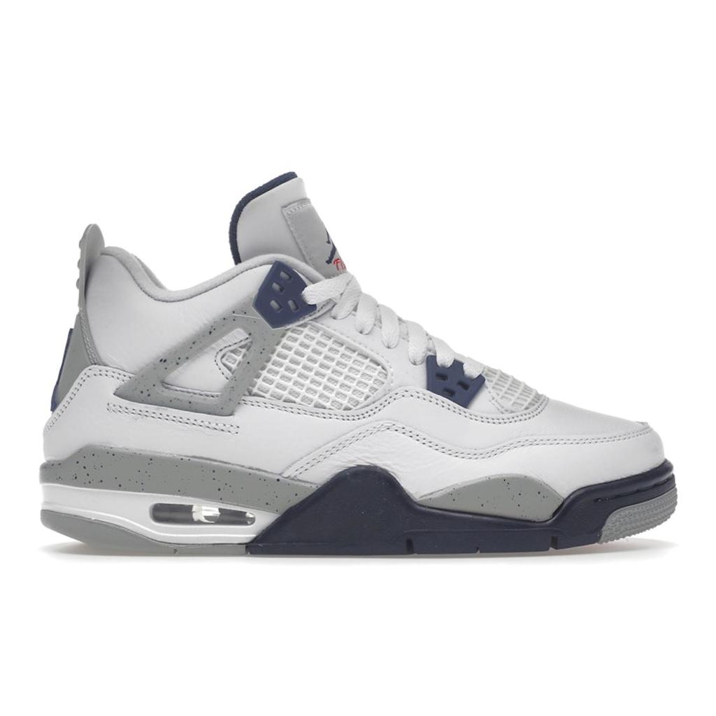 Air Jordan 4 Retro GS Midnight Navy Kids Sneakers White Light-Smoke-Grey Fire-Red 408452-140