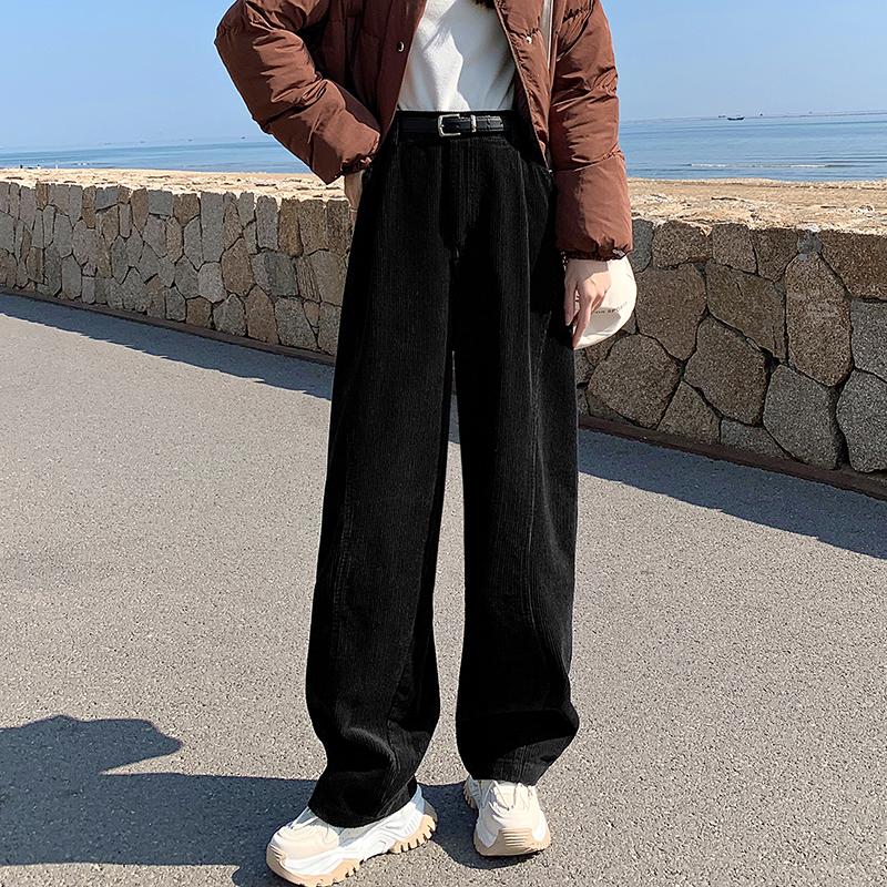 Fashion Corduroy Sports Loose Casual Pants Women Autumn and Winter Workwear Women's Wide Leg Pants High Waist Slim Fit Office Lady Trousers 26013