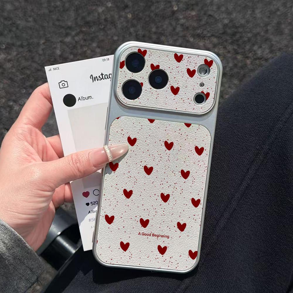 INS Line Love Heart Electroplated Glossy Phone Case for iPhone 17 16 Air 11 12 13 14 15 Pro Max 7 8 Plus XS XR Protective Cover