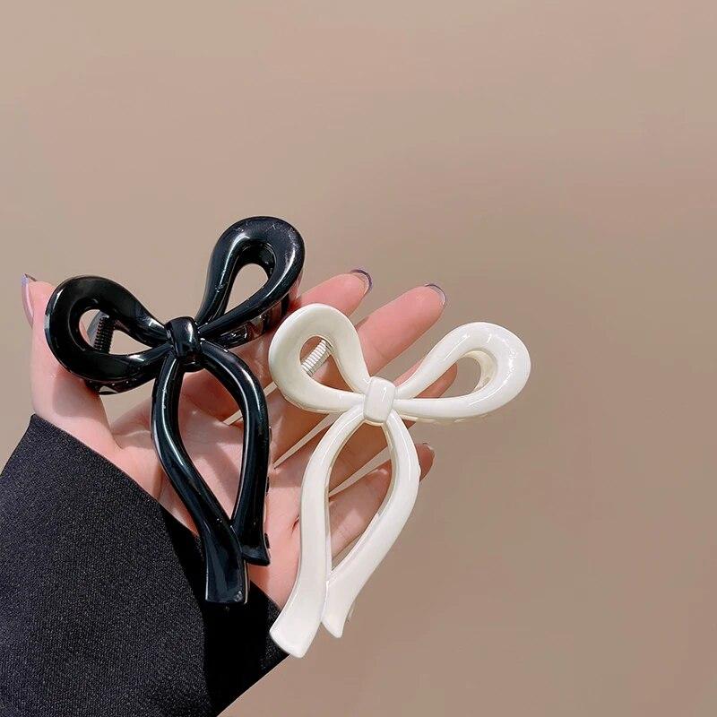 AWAYTR бант с хвостиком, большой коготь, аксессуары для волос в форме краба для женщин, однотонные акриловые заколки с бантом, заколки для волос, заколки для девочек