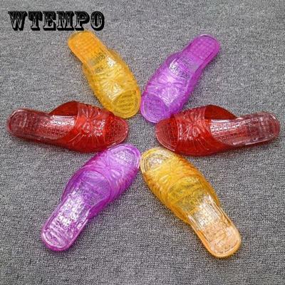 Желейные прозрачные пластиковые женские тапочки на плоском каблуке, женские летние сандалии на толстой подошве, уличные сандалии и тапочки из пластика большого размера