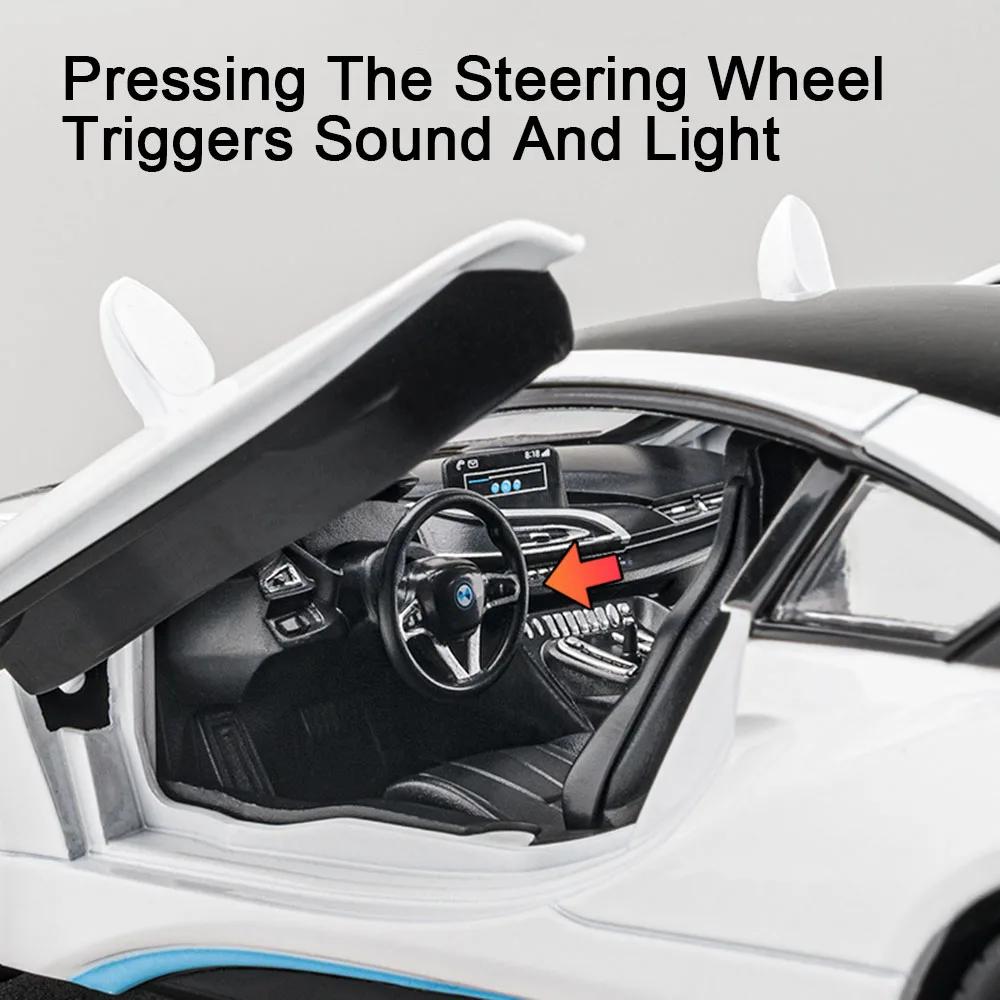 1/22 I8 Super Car Model Alloy Diecast Toy Vehicles with Sound Light Pull Buck High Simulation Model Car Boy Toy Gifts Collection