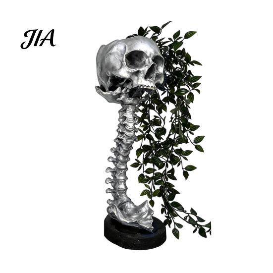 Gothic Skull Planter for Succulents Pothos, Creative Skeleton Flower Pot with Vintage Metal Style Cemetery Art Spine Column, Foliage Plant Container