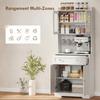 Buffet Haut Cuisine, Armoire de Cuisine, 4 Portes, Tiroir, Plan de Travail et Étagères Réglables, Blanc