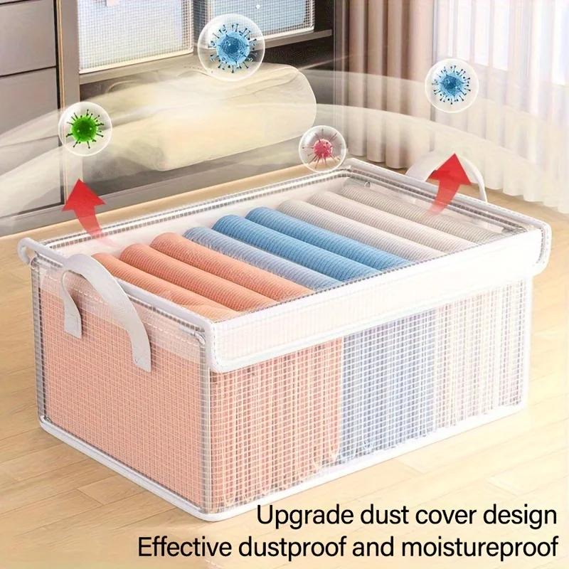 Extra Large Foldable PVC Storage Box with Lid - Dustproof Wardrobe Organizer for Clothes & Pants