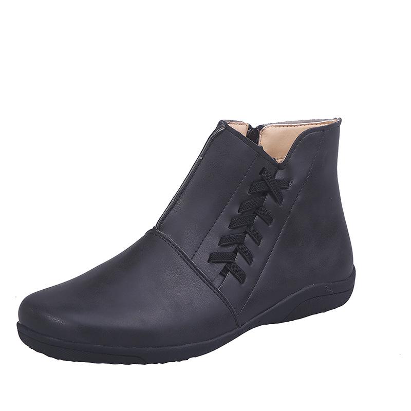 Женские ботинки зимние ботинки женская обувь из искусственной кожи до щиколотки зимняя плоская ретро мода повседневная обувь без застежек с круглым носком 2024 563