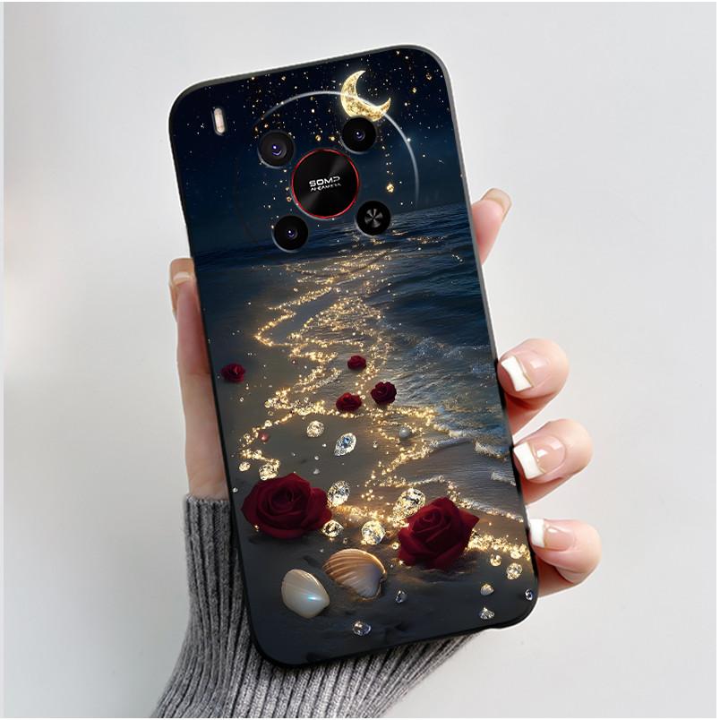 Phone Case For ZTE Blade V70 Max/Nubia V70 Max Soft Silicone Black Case Bright Pattern Pink Sand Beach,Garden Shockproof Shell