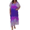 Женское шифоновое макси-платье с градиентным принтом и V-образным вырезом, с коротким рукавом, длинное платье, повседневный свободный пляжный сарафан для летнего отдыха