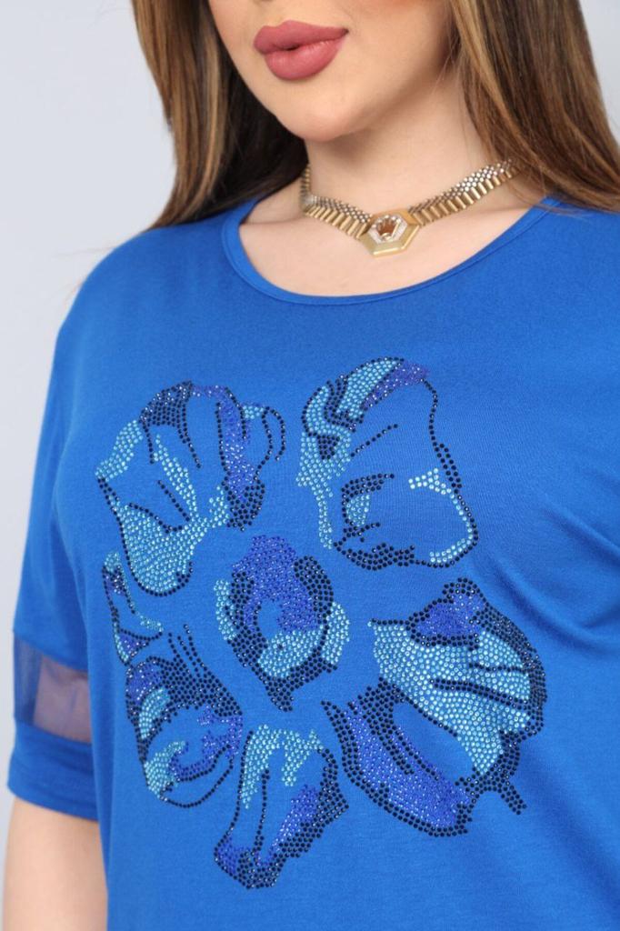 Женская блузка большого размера Блузка большого размера с каменным цветочным узором спереди