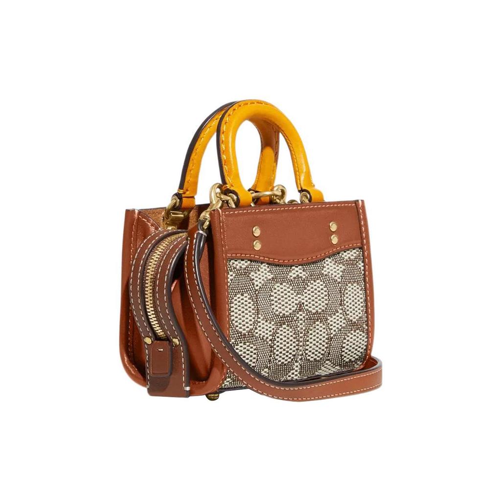 Coach Rogue 12 Классический Логотип Застежка-молния Жаккардовая Ткань и Кожа Наплечная Сумка-кроссбоди Мини Женские сумки Коричневый CC515-B4TA7