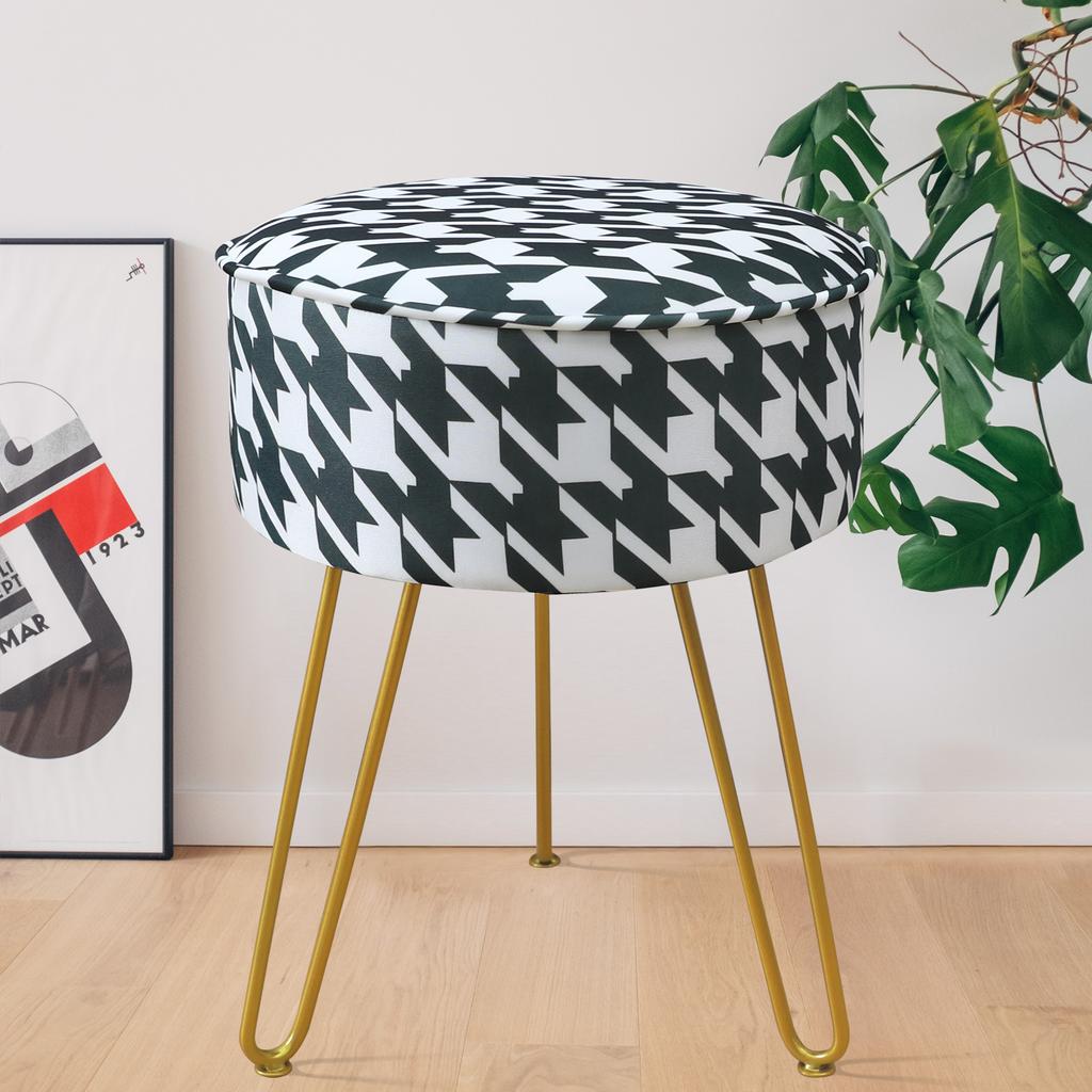 Vanity Stool Chair Round Ice Silk Fabric Ottoman Foot Rest for Makeup Room Living Room Bedroom