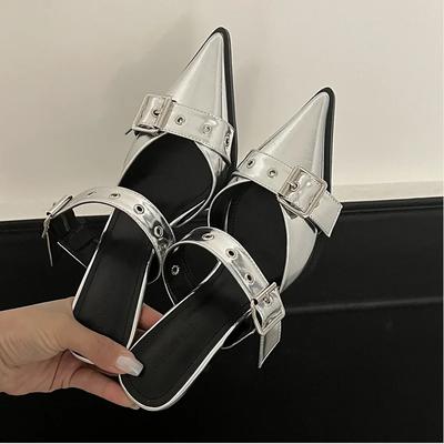 Модные тапочки, женские сандалии, лето 2024, готические панк-мюли, дизайнерские туфли на шпильках, роскошные модные тенденции, сексуальные платья для вечеринок, с острым носком