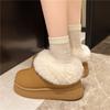 Модные ботинки на платформе, женские модные зимние новинки, круглый носок, глубокий вырез, замшевые, плюшевые, на платформе, нескользящие плоские тапочки
