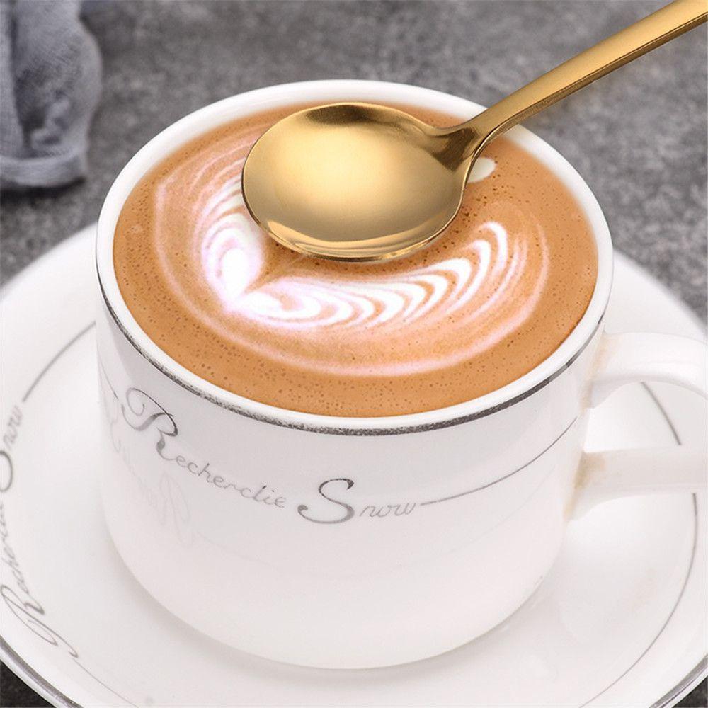 Маленькая круглая ложка Круглая однотонная ложка для кофе из нержавеющей стали Столовая посуда Десертная ложка