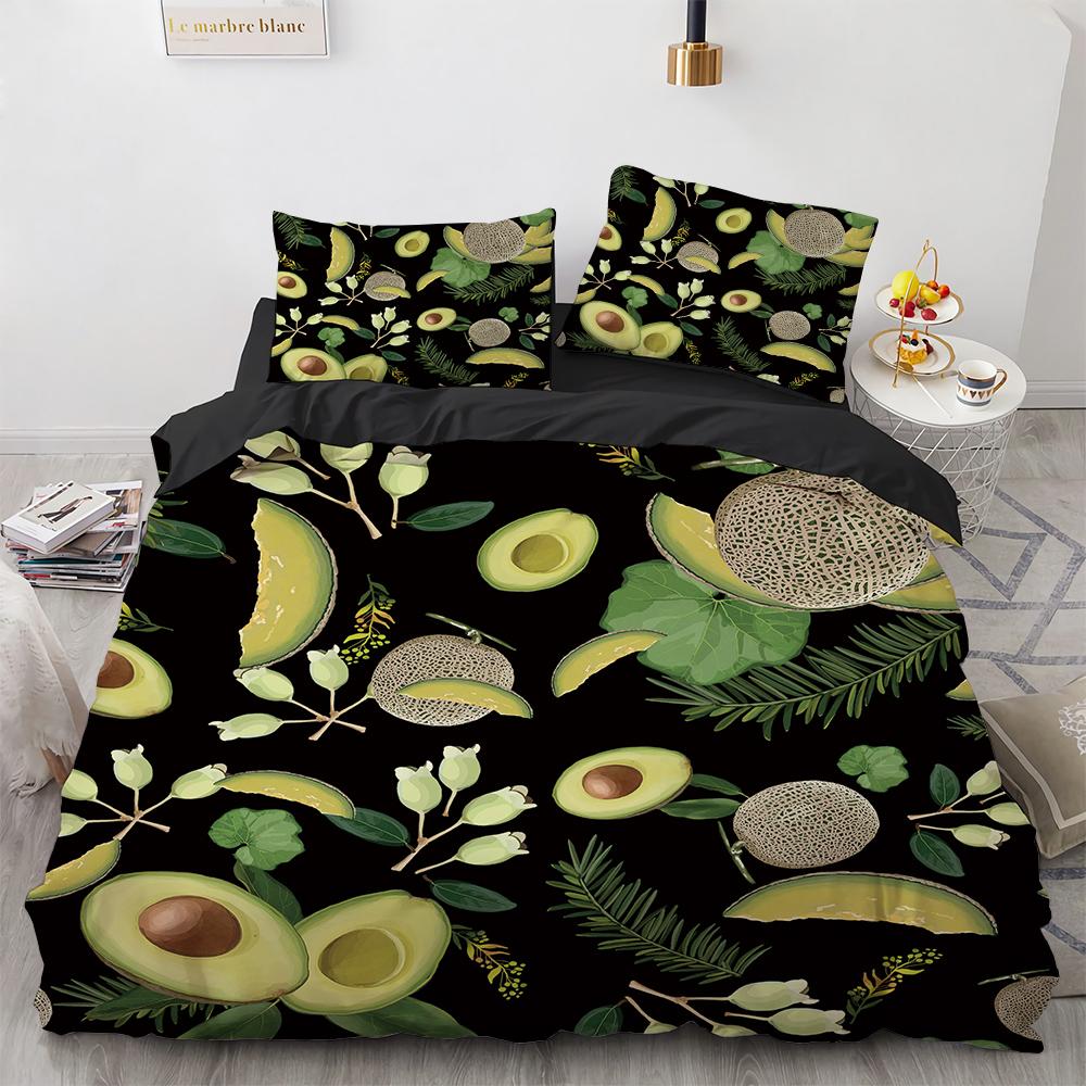 Cartoon Avocado King Queen Duvet Cover Fruit Funny Expression Bedding Set for Kids Teens Adult Green Quilt Cover with Pillowcase