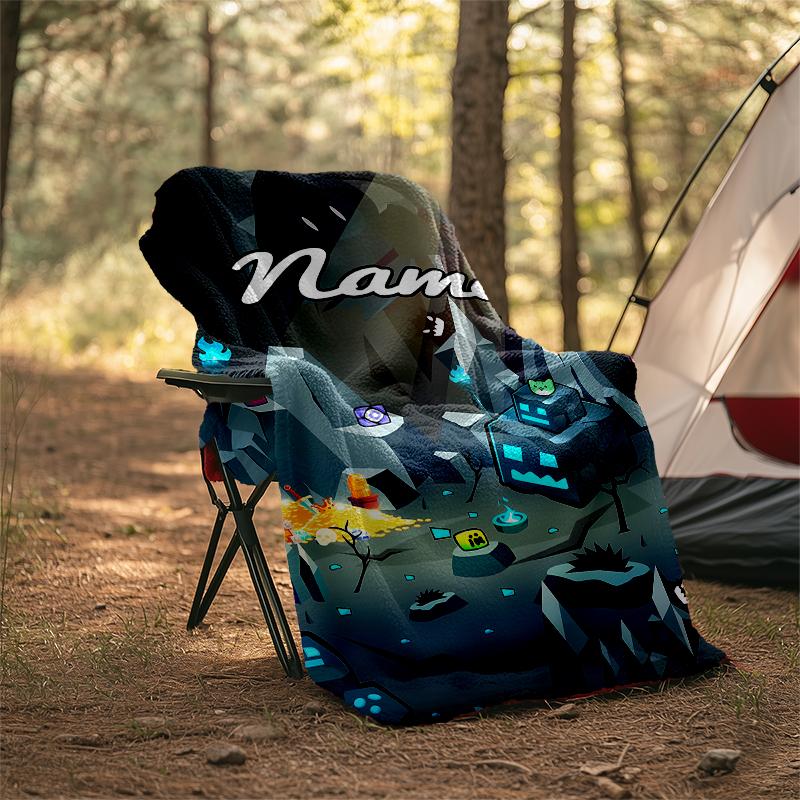 Personalized Custom Name Blanket - Geometry Dash Print Design,Blanket for Sofa,Bed,Travel,Camping - Soft and Warm, Great Gift