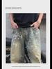 Nostalgic Color 2024 Men's Wide-Leg Graffiti Design Jeans - Spring/Autumn Fashion