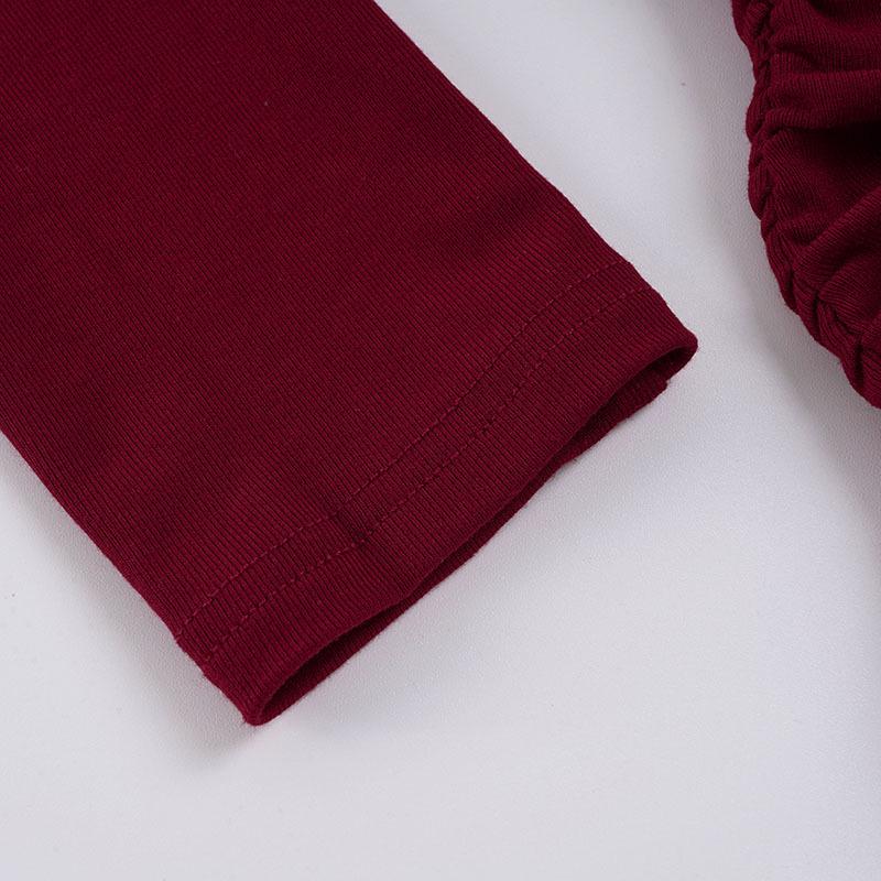 Korean Style Off-the-Shoulder Ruched Bow Top for Autumn/Winter: Trendy Slim Fit Christmas T-Shirt