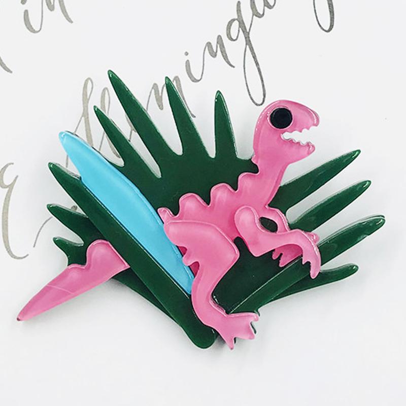 Blucome Cartoon Dinosaur Brooch Acrylic Creative Velociraptor Dinosaur Pin for Bag Suit New Year Gift