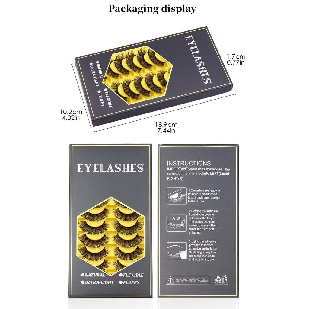 10 Pairs Natural False Eyelashes Curl Russian Volumes 3D Fluffy Mink Reusable Fake Lashes Flexible Extensions Faux Cils
