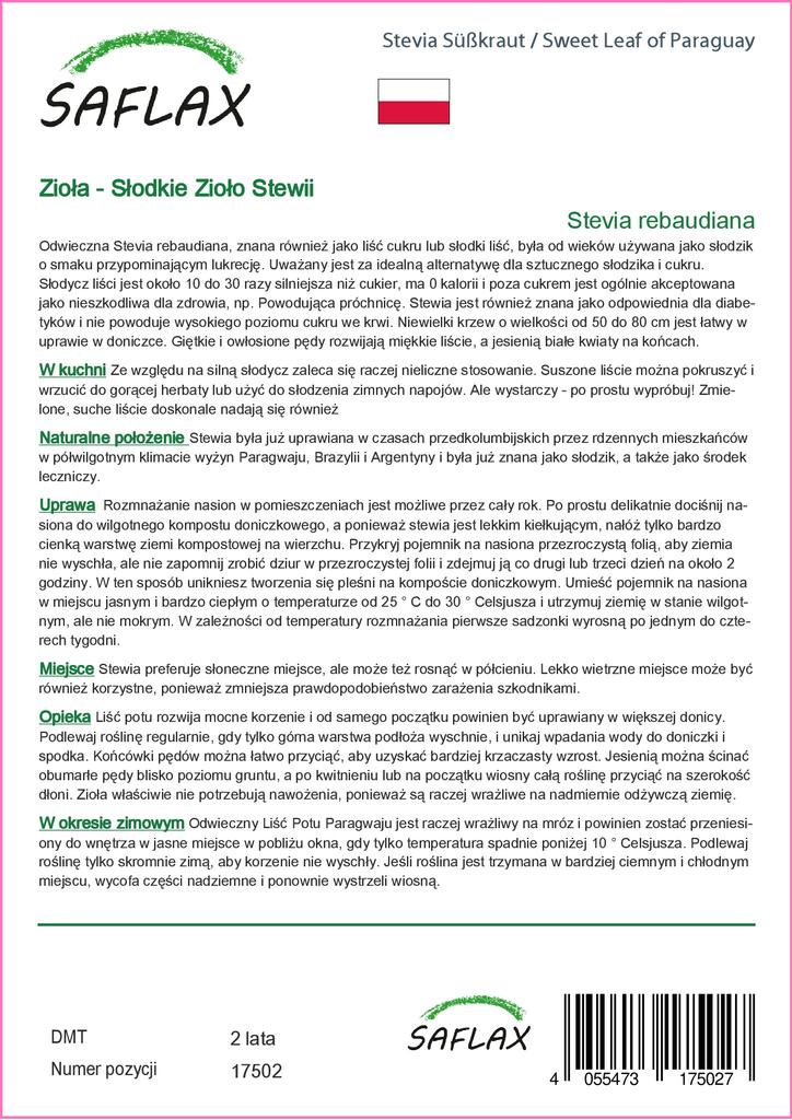 SAFLAX Garden in the Bag - Sweet Leaf of Paraguay - 100 семян - С субстратом в подходящем пакете - Stevia rebaudiana