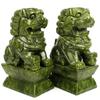 1 Pair China Green Jade Carved Fengshui Foo Fu Dog Guard Door Lion Office Decor
