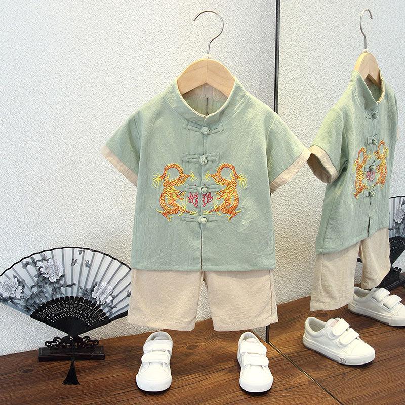 Летний костюм ханбок для мальчиков в стиле «цветение сливы», ретро-детский костюм в стиле Тан, летний костюм для мальчиков и детей в старинном стиле, из хлопка и льна, тонкая секция из пеньки в китайском стиле
