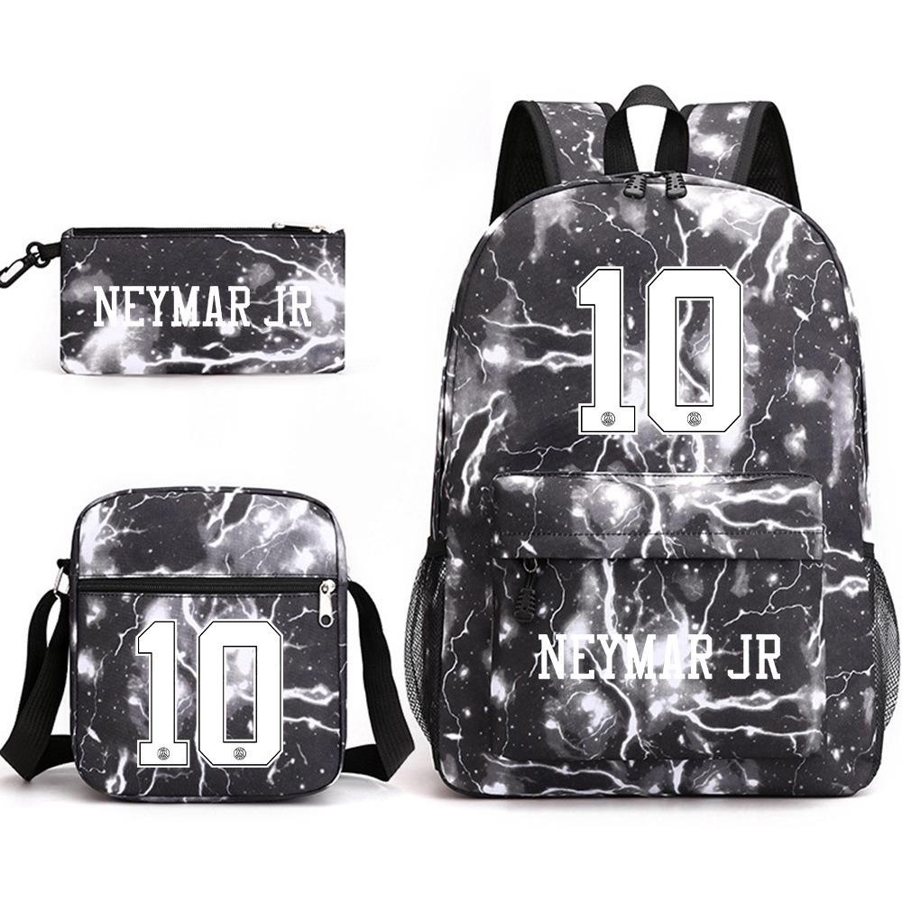 Neymar schoolbag star Neymar has the same peripheral printed backpack, male and female students campus three-piece schoolbag.