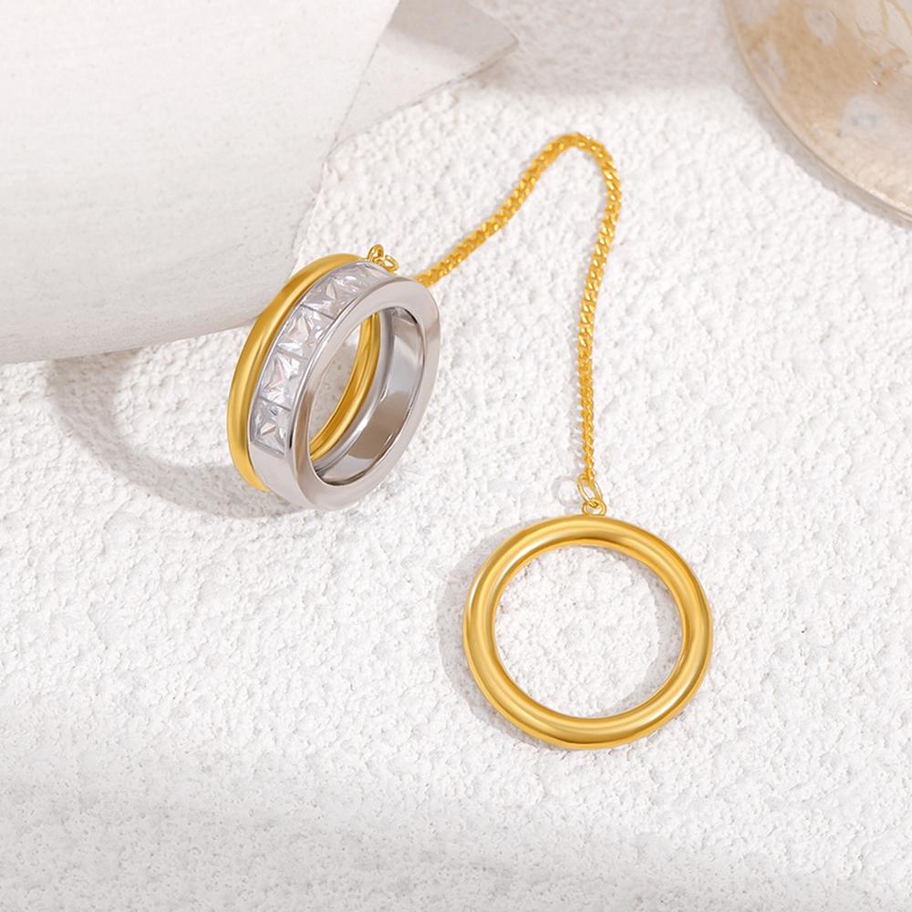 18K Gold Silver Stackable Finger Ring Zircon Tassel Metal Rings Chic Hip Hop Jewelry  for Women