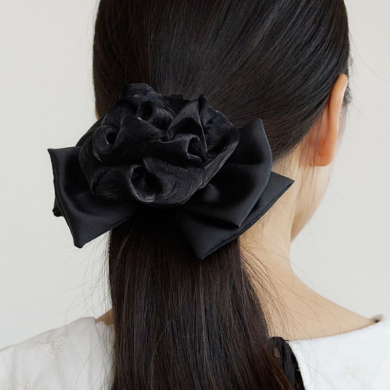 FANTASTIC PLANET chiffon rose ribbon hair pin (BLACK)